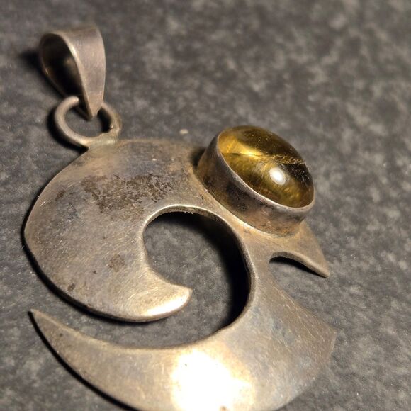 Abstract Spiral Yellow Stone Sterling Silver 925 Pendant - Picture 4 of 7